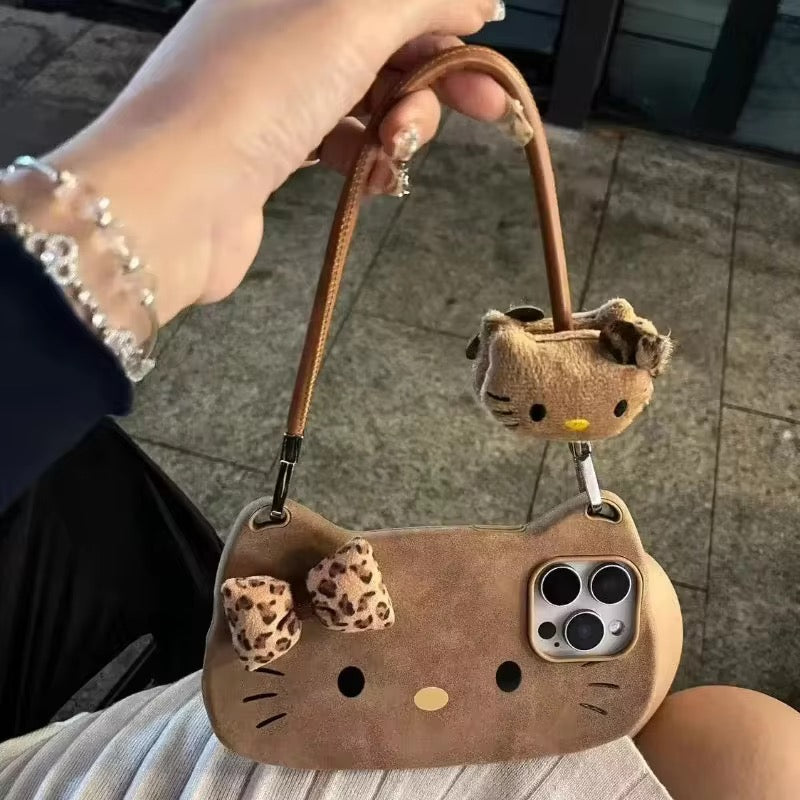 3D Cute Brown Hello Kitty Handbag Bracelet iPhone Silicone Case