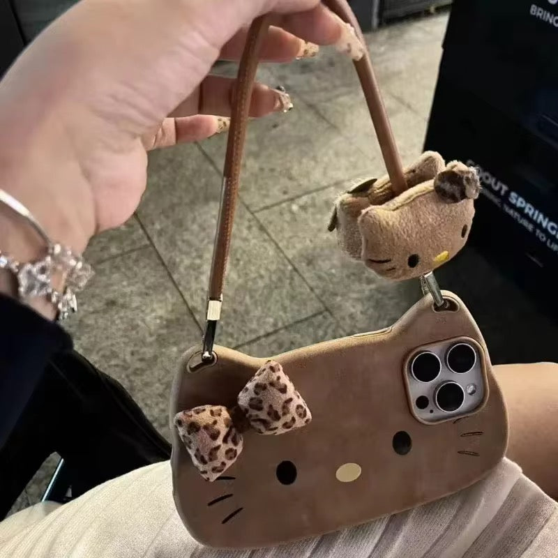 3D Cute Brown Hello Kitty Handbag Bracelet iPhone Silicone Case