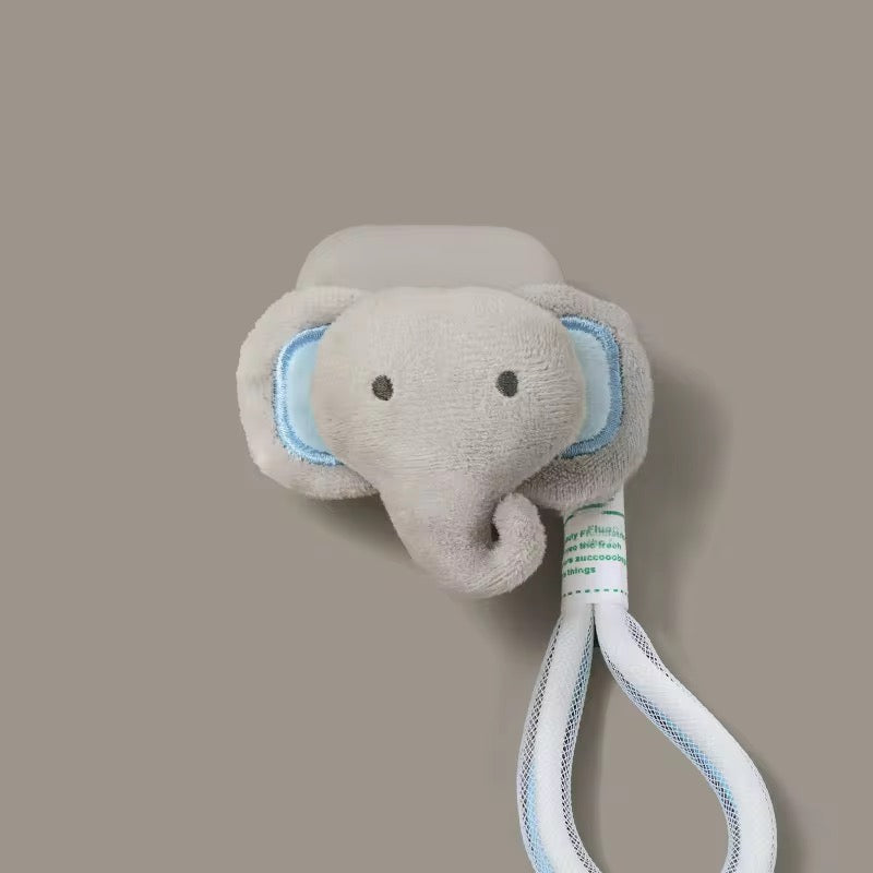 3D Gray Elephant Plush Fur Fabric Airpod Case With Hanging