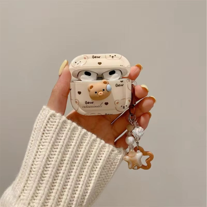 3D Brown Bear Airpod Case With Lanyard