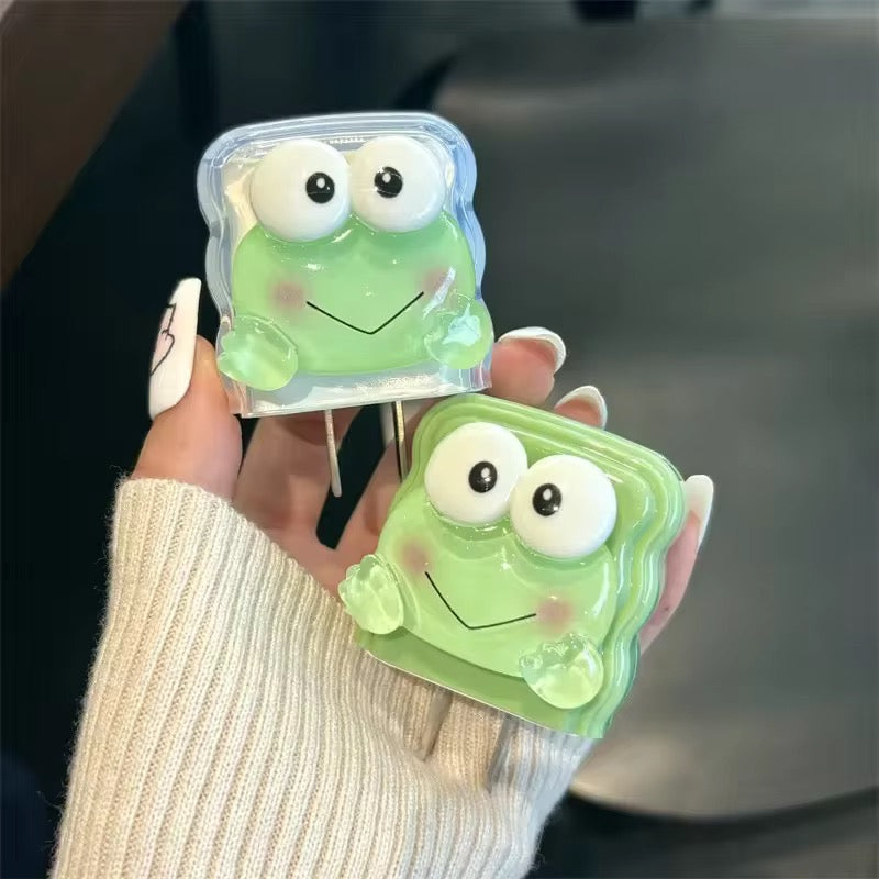 3D Cute Green Frog Adapter Charger Cable Wire Protector Set