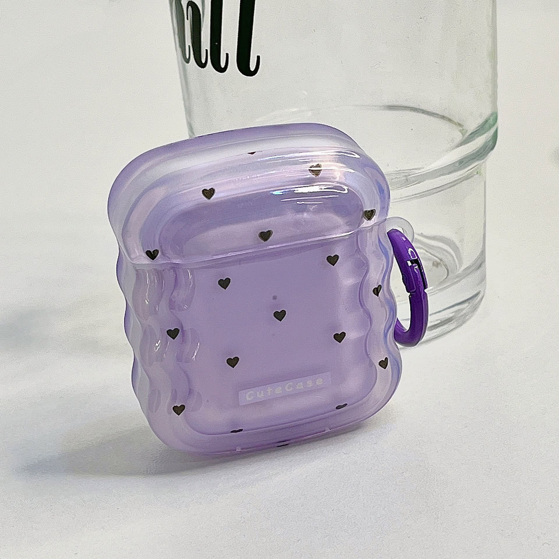 Purple Wavy Edge With Black Hearts Airpod Case