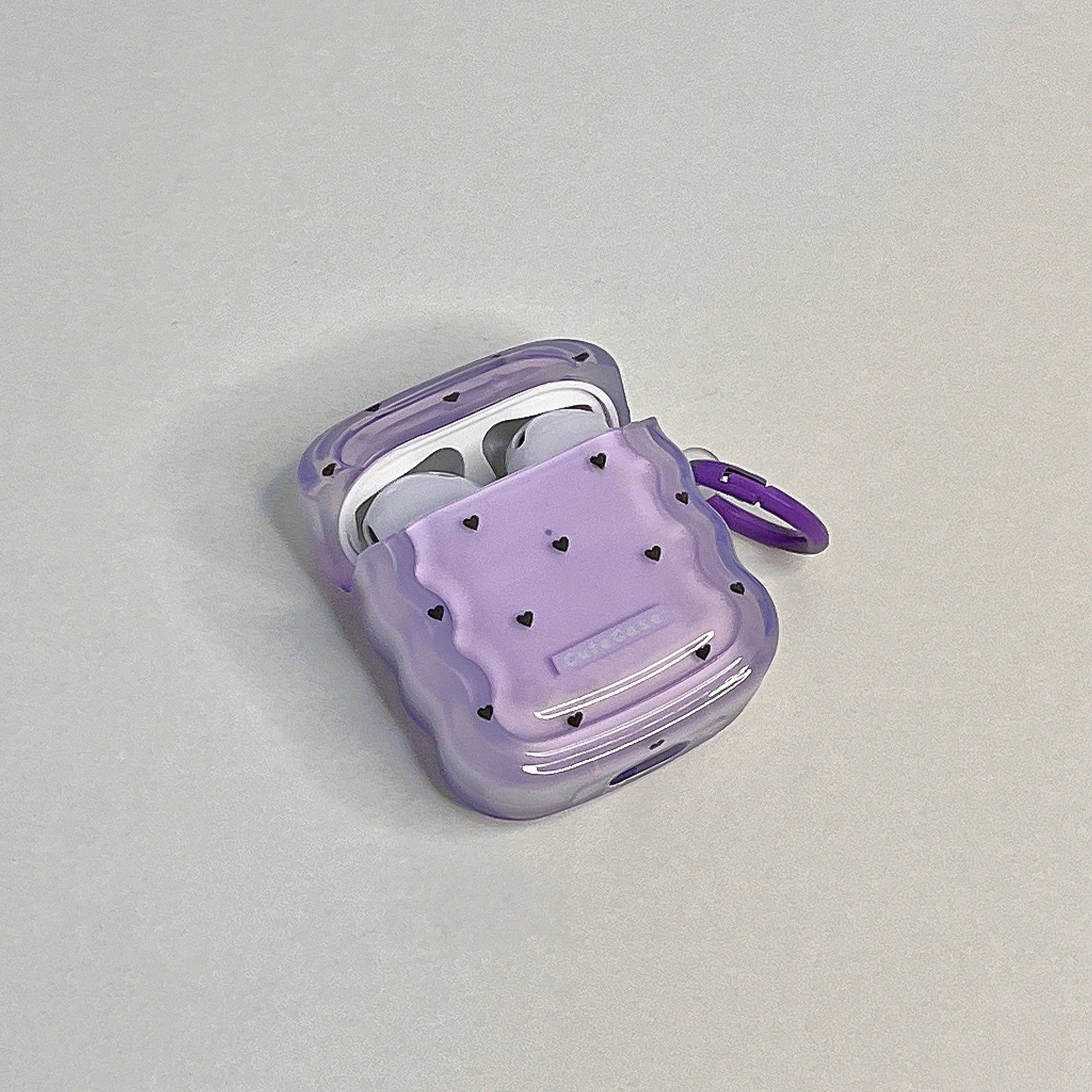 Purple Wavy Edge With Black Hearts Airpod Case