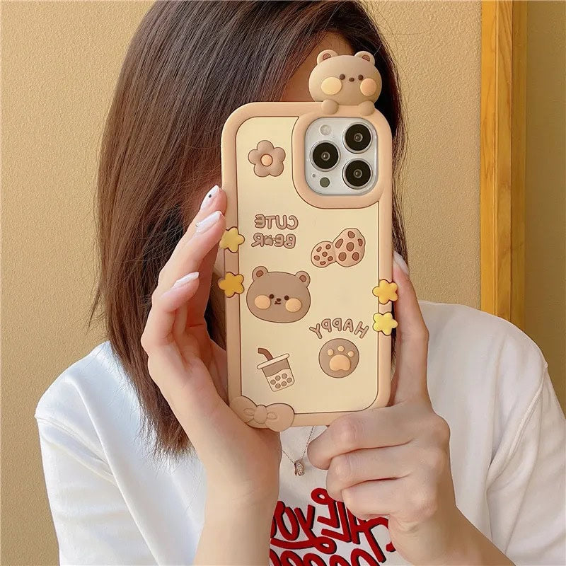 3D Brown Teddy Toy iPhone Rubber Soft Silicone Case