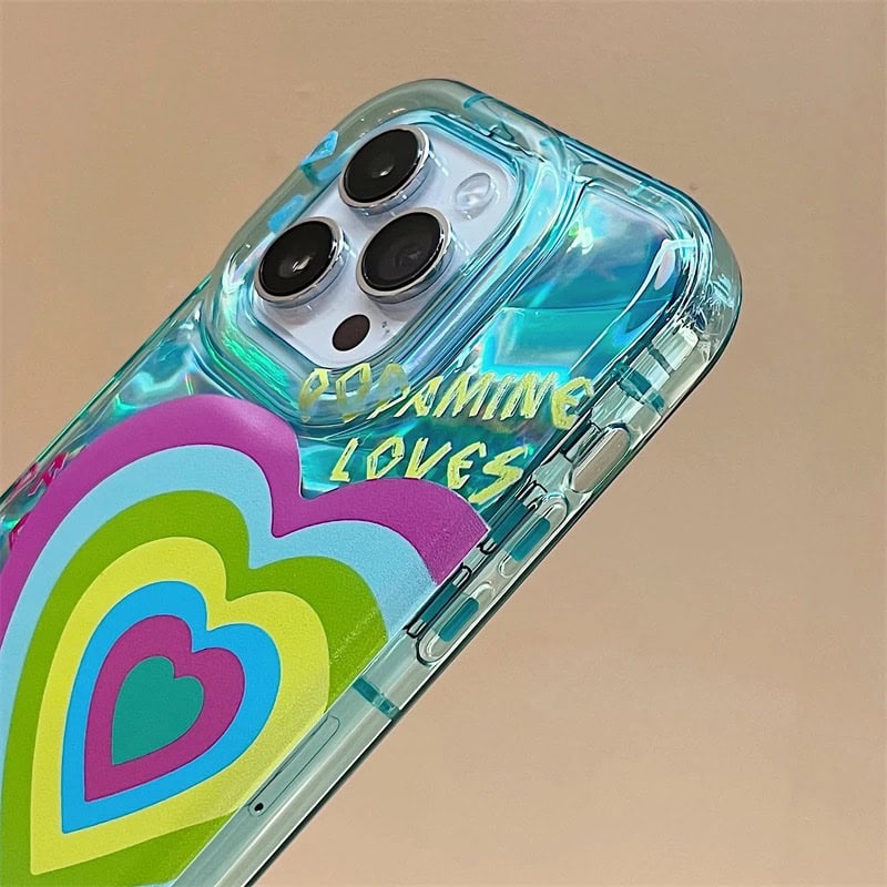 2 In 1 Colorful Heart Blue Laser iPhone Soft Case