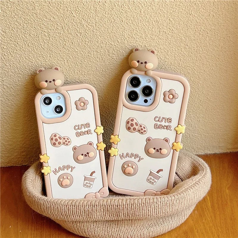 3D Brown Teddy Toy iPhone Rubber Soft Silicone Case