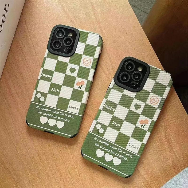 Green White Checks Textured iPhone Soft Silicone Case