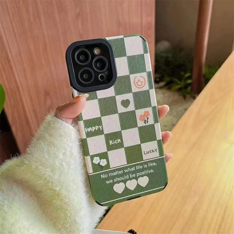 Green White Checks Textured iPhone Soft Silicone Case