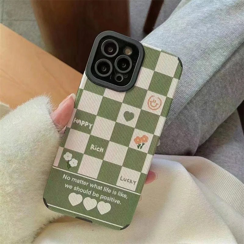 Green White Checks Textured iPhone Soft Silicone Case