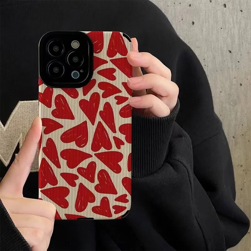 Red Many Hearts Textured iPhone Soft Silicone Case