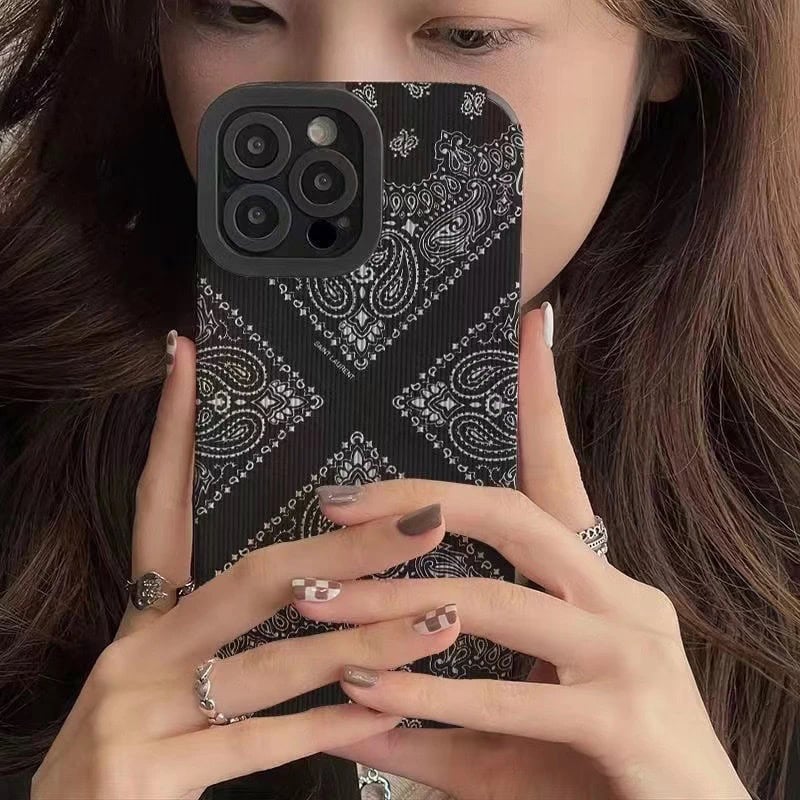 Black White Mandala Design Textured iPhone Soft Silicone Case