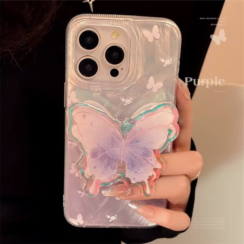 Aesthetic Lilac Pre-Order Butterfly Glossy Phone Holder iPhone Case