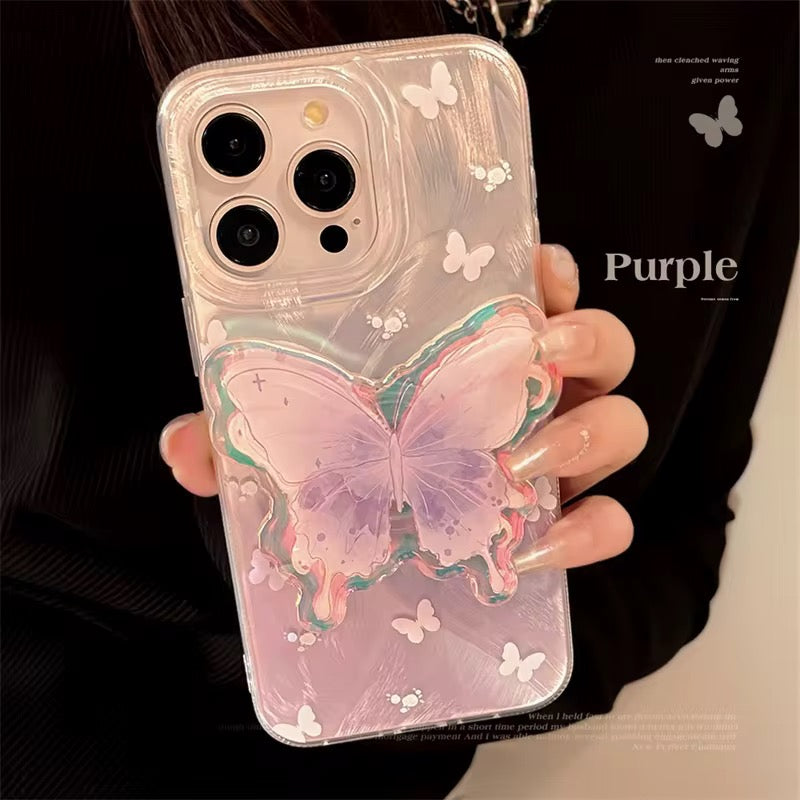Aesthetic Lilac Pre-Order Butterfly Glossy Phone Holder iPhone Case