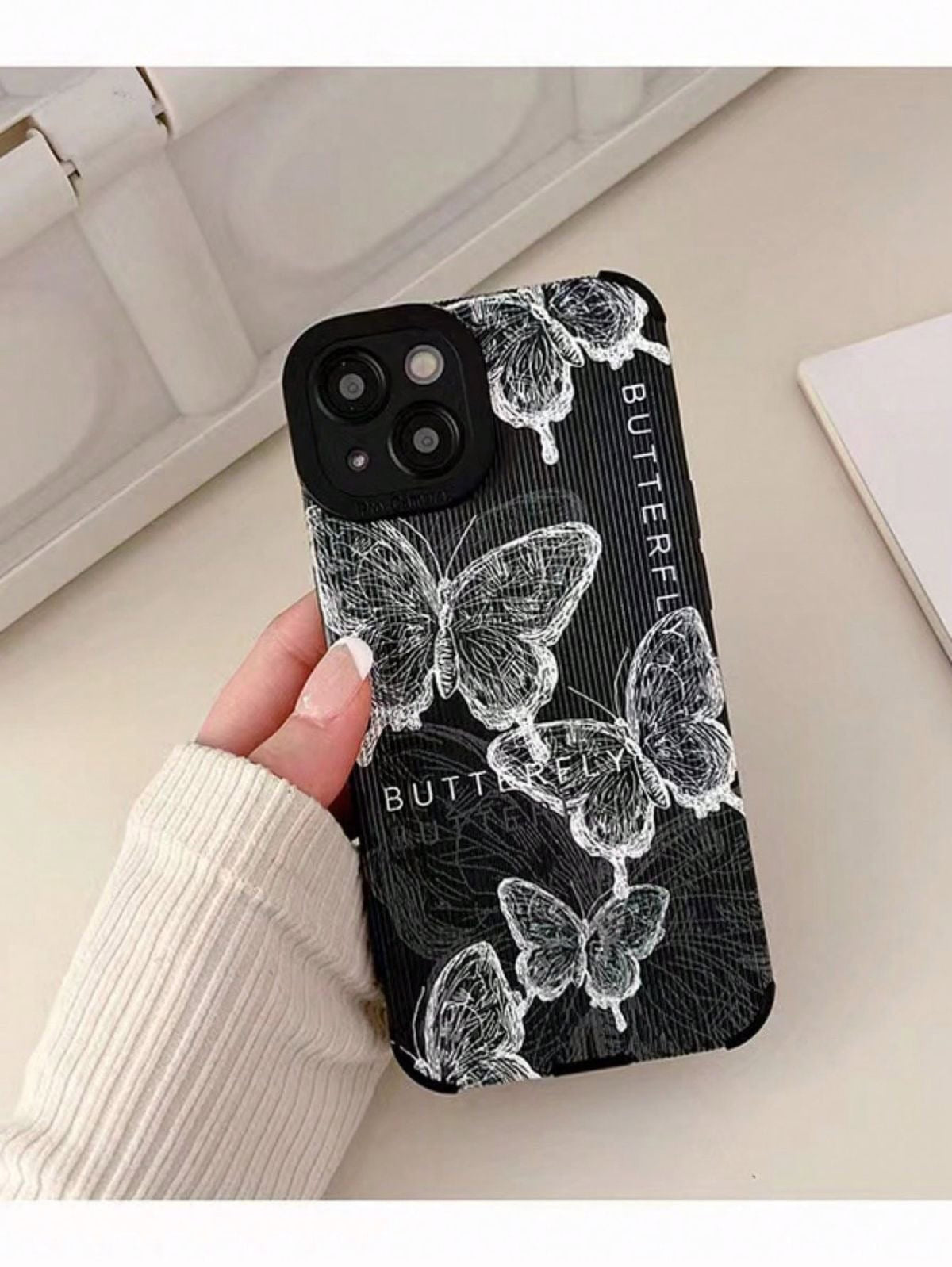 Black White Butterflies Textured iPhone Soft Silicone Case