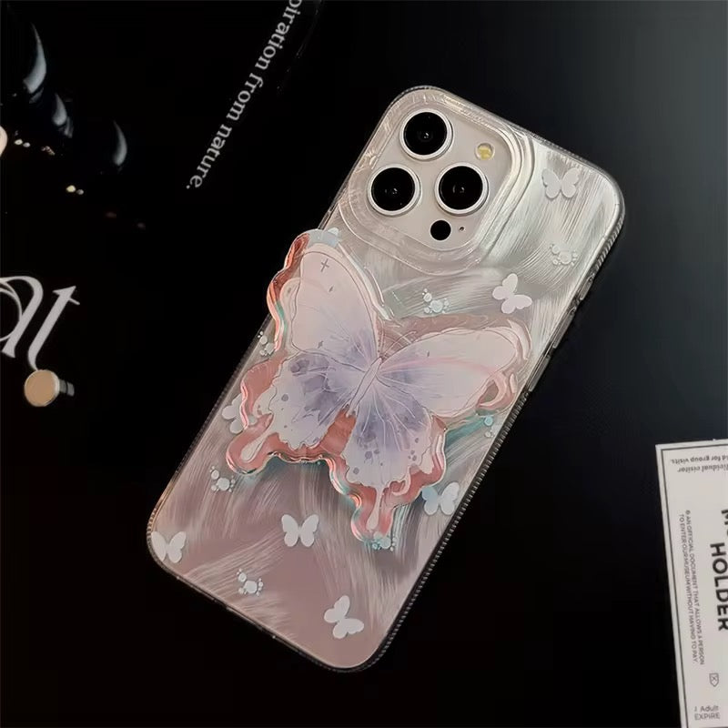 Aesthetic Lilac Pre-Order Butterfly Glossy Phone Holder iPhone Case