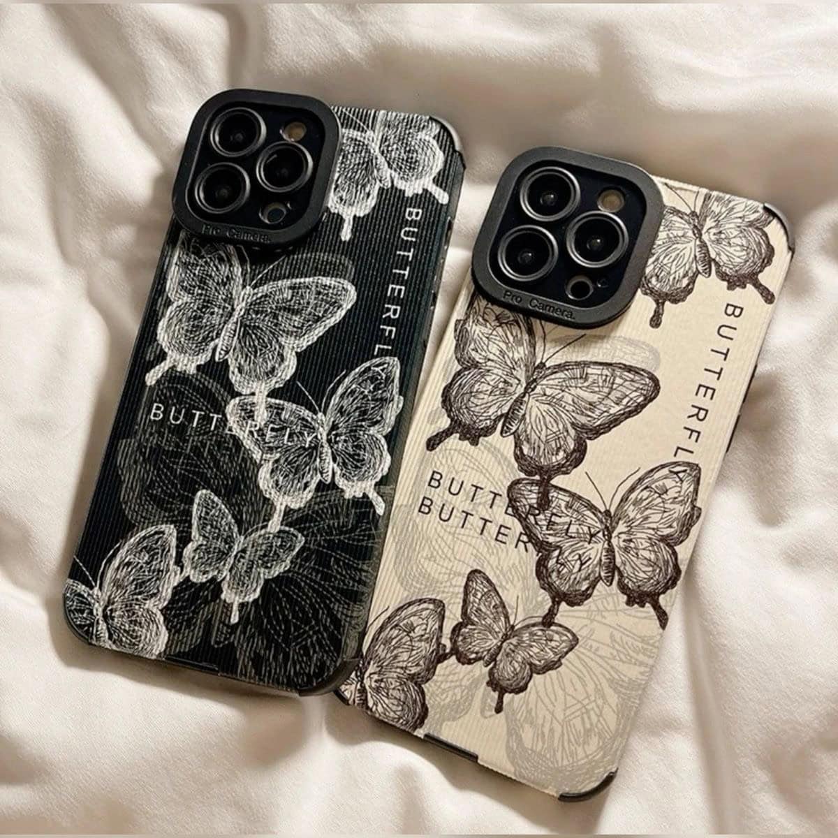 Black White Butterflies Textured iPhone Soft Silicone Case