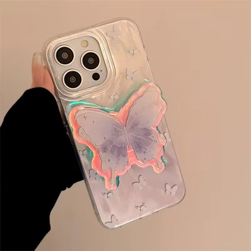 Aesthetic Lilac Pre-Order Butterfly Glossy Phone Holder iPhone Case
