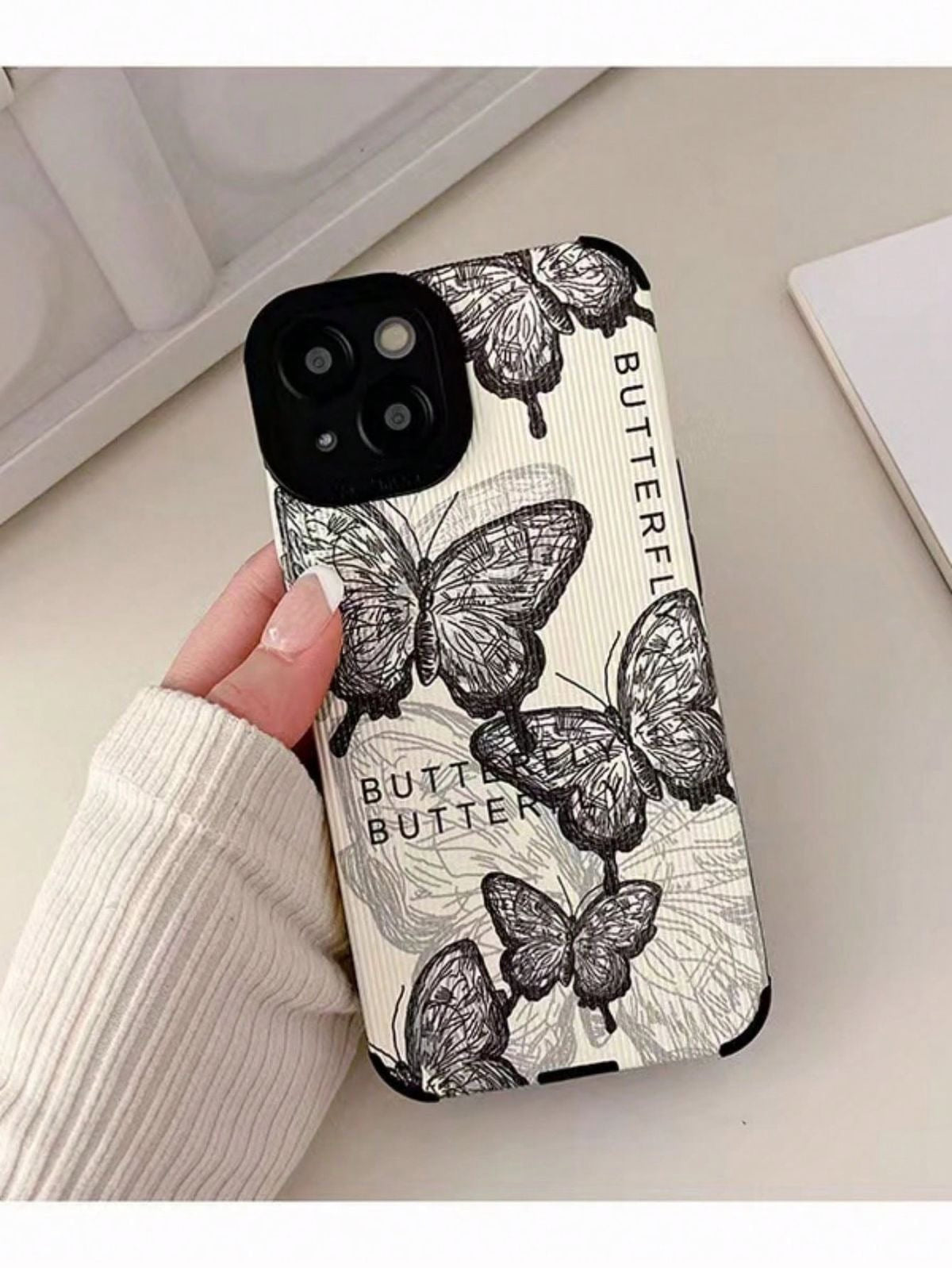 Black White Butterflies Textured iPhone Soft Silicone Case