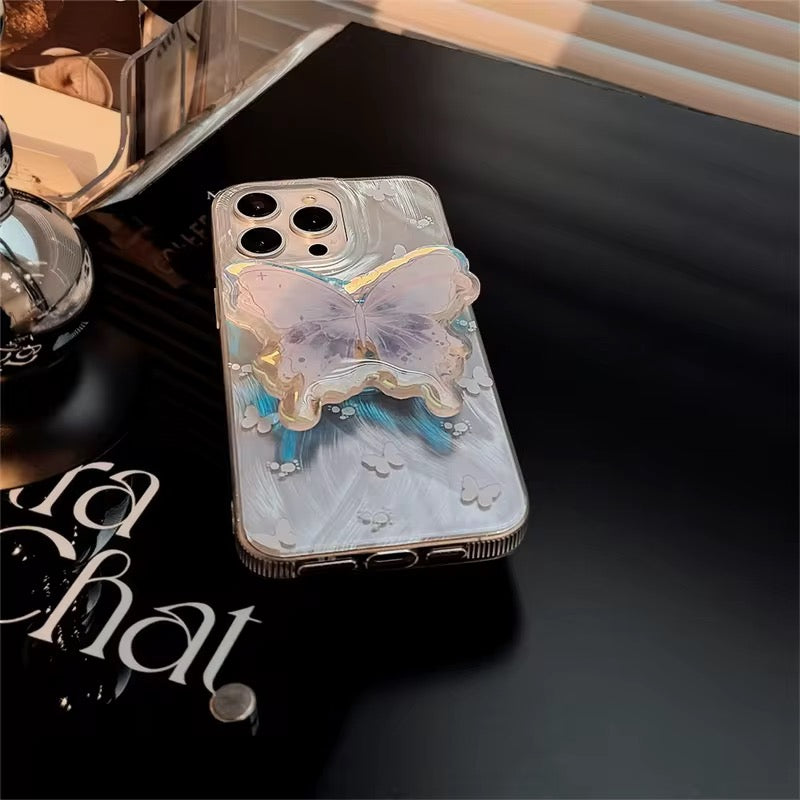 Aesthetic Lilac Pre-Order Butterfly Glossy Phone Holder iPhone Case