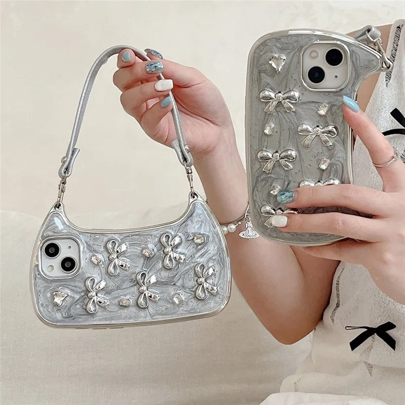 Stylish Love 3D Bow Handbag Hand Strap iPhone Case