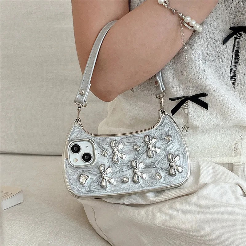 Stylish Love 3D Bow Handbag Hand Strap iPhone Case