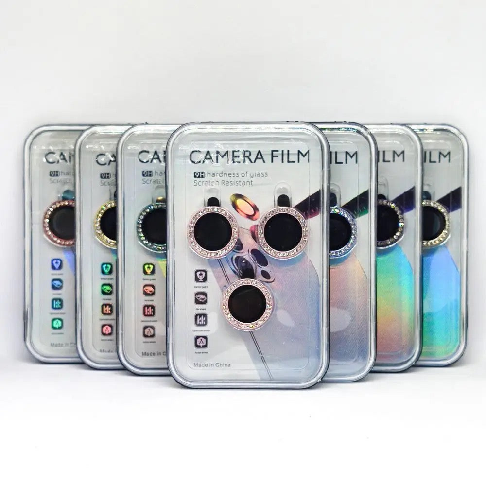 Silver Diamond Studded Glitter Camera Lens Protector For iPhone Models