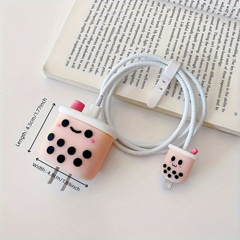 Cute Bubble Tea iPhone Adapter Charger Cable Wire Protector Set