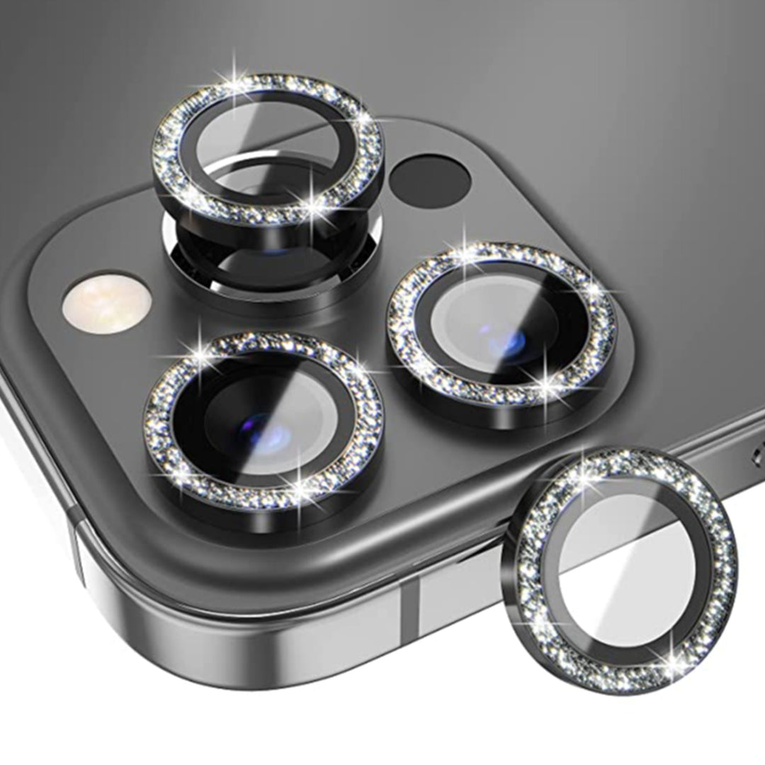 Silver Diamond Studded Glitter Camera Lens Protector For iPhone Models