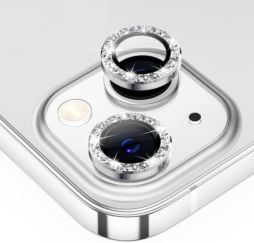 Silver Diamond Studded Glitter Camera Lens Protector For iPhone Models