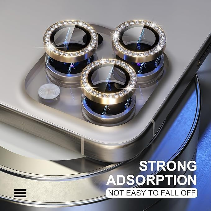 Silver Diamond Studded Glitter Camera Lens Protector For iPhone Models