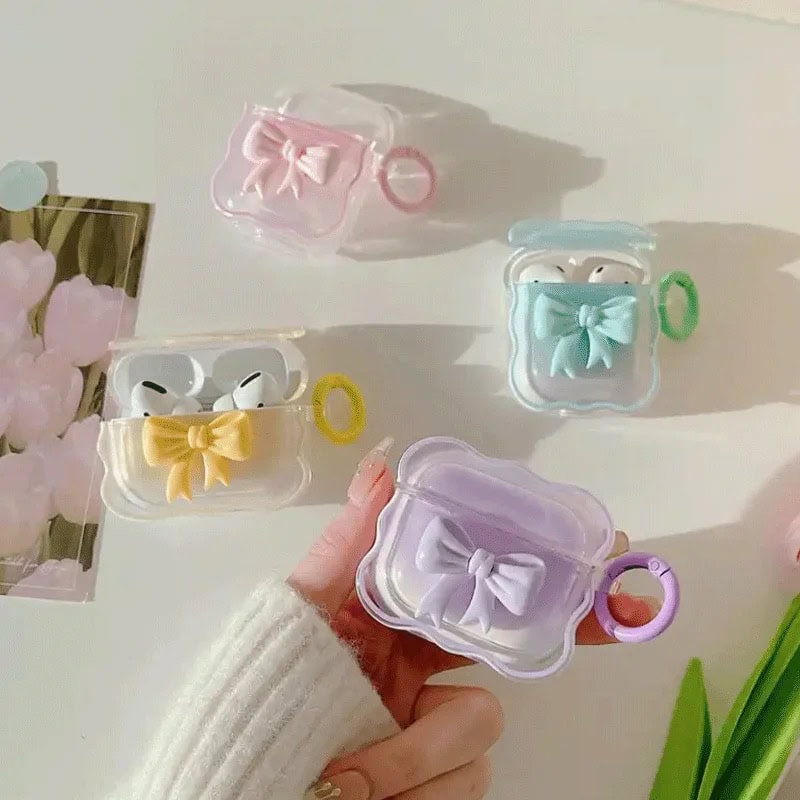 Wavy Edge Cute Bow Candy Colors Airpod Case