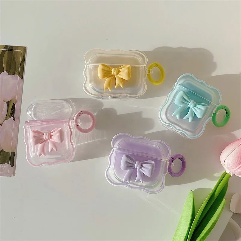 Wavy Edge Cute Bow Candy Colors Airpod Case