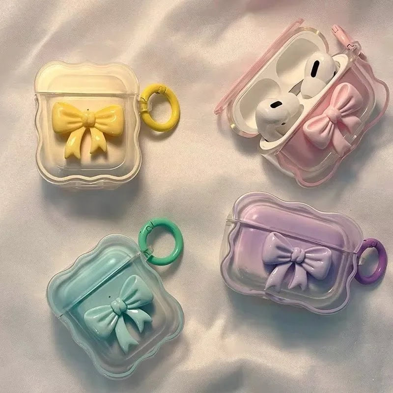 Wavy Edge Cute Bow Candy Colors Airpod Case