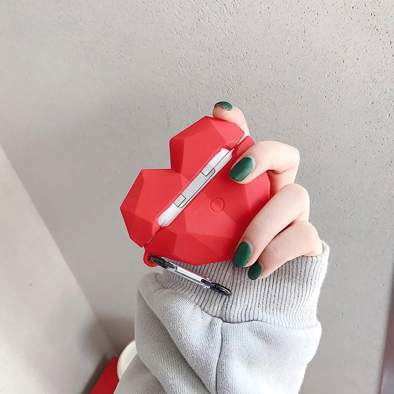 Red Heart Rubber Silicone Airpod Case