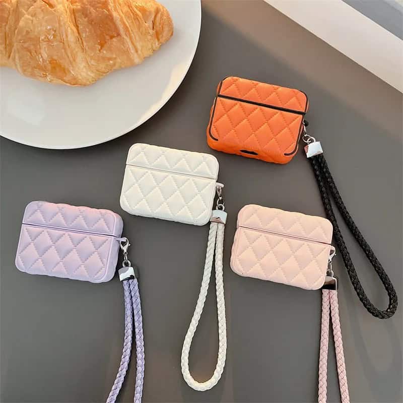 Leather Square Design Airpod Case With Holder String