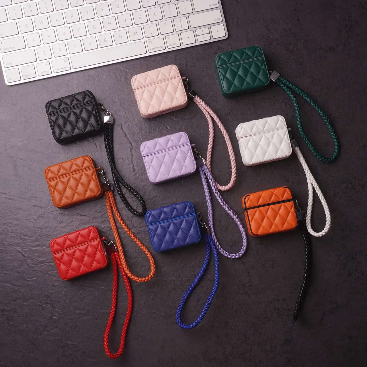 Leather Square Design Airpod Case With Holder String