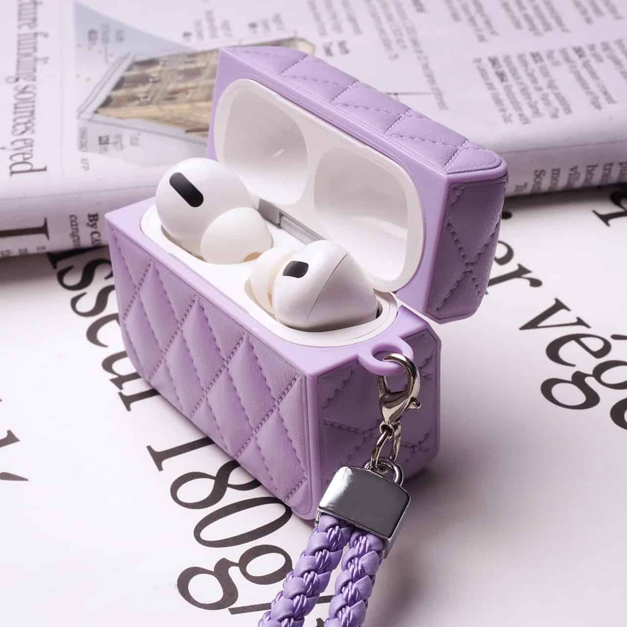 Leather Square Design Airpod Case With Holder String