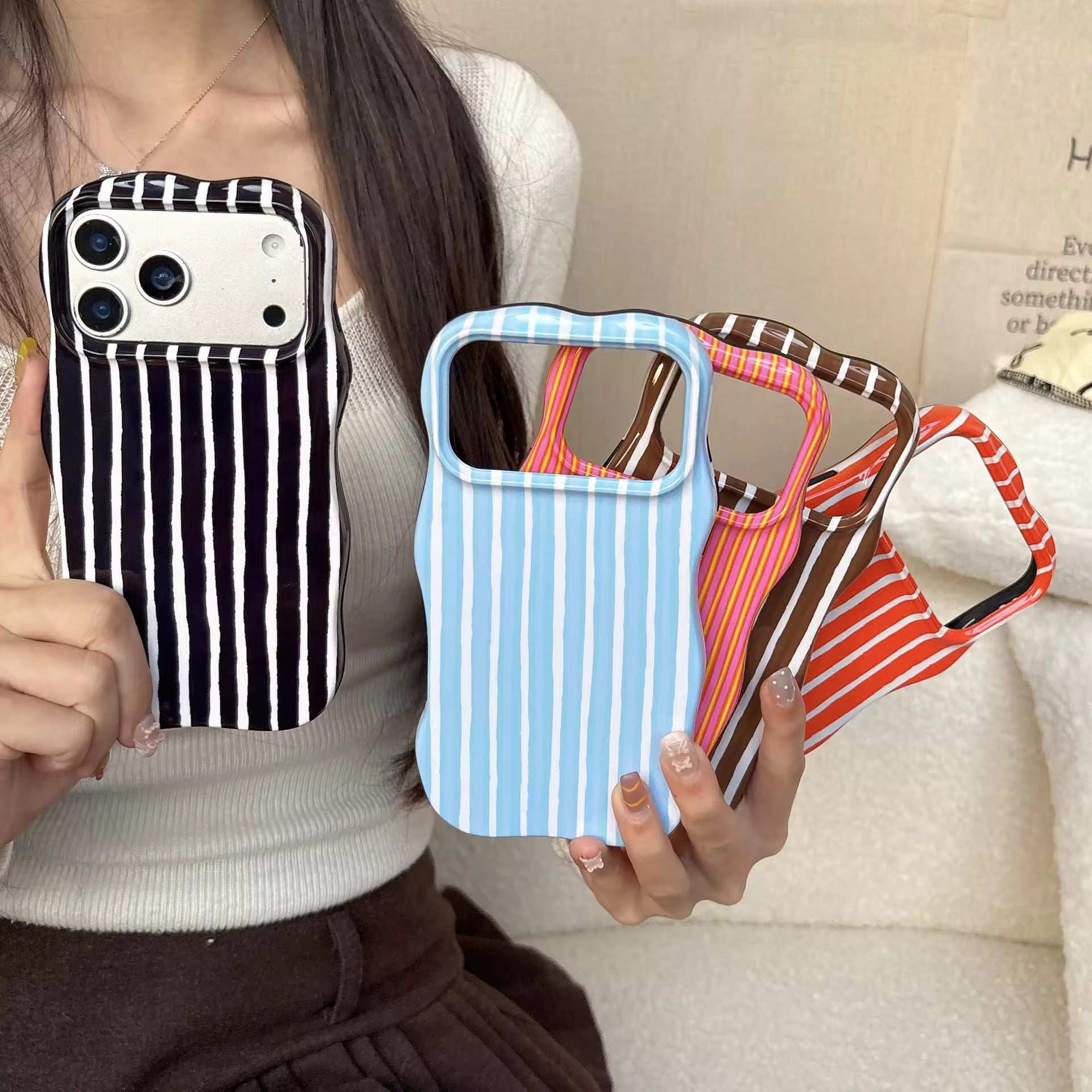 Wavy Bumper Cute Vertical Lines Protection Pre-Order iPhone Silicone Case