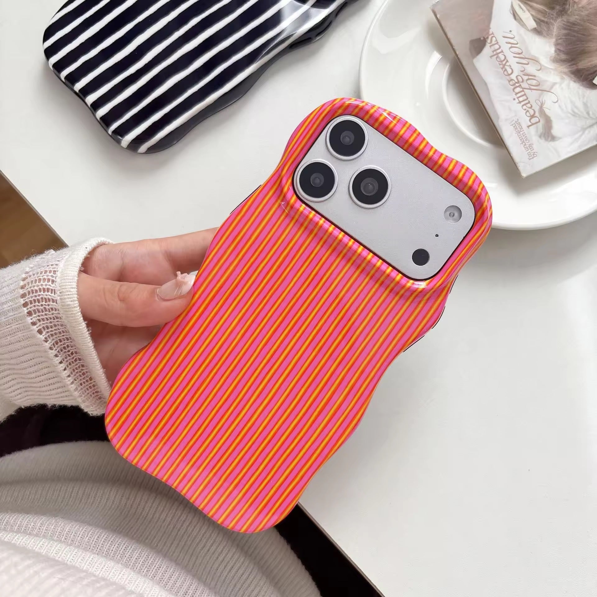 Wavy Bumper Cute Vertical Lines Protection Pre-Order iPhone Silicone Case