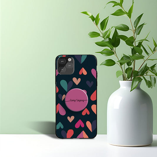 Multi Hearts Name Phone Holder Glossy Metal Bumper Case