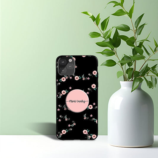 Peach Floral Name Phone Holder Glossy Metal Bumper Case