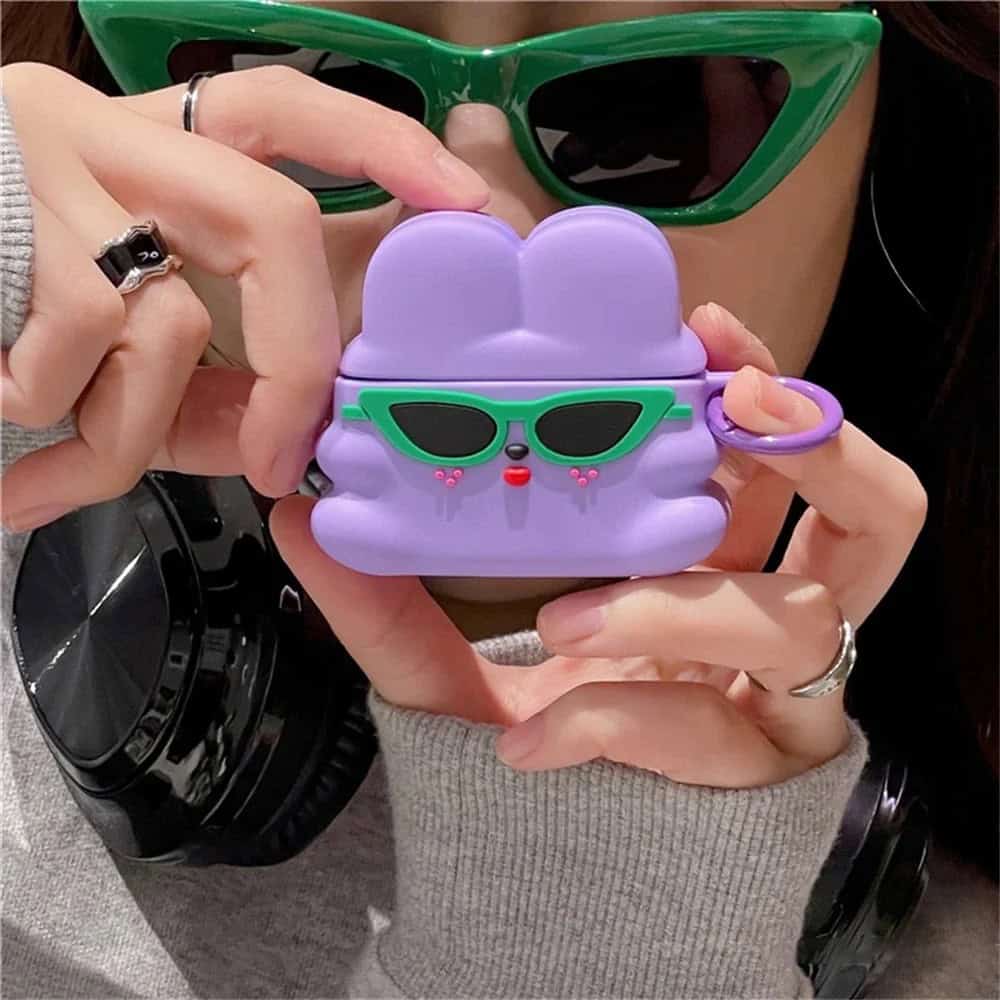 Cute Rabbit Green Sunglasses Summer Rubber Silicone Airpod Case