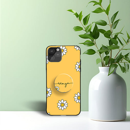 Yellow Flower Phone Holder Glossy Metal Bumper Case