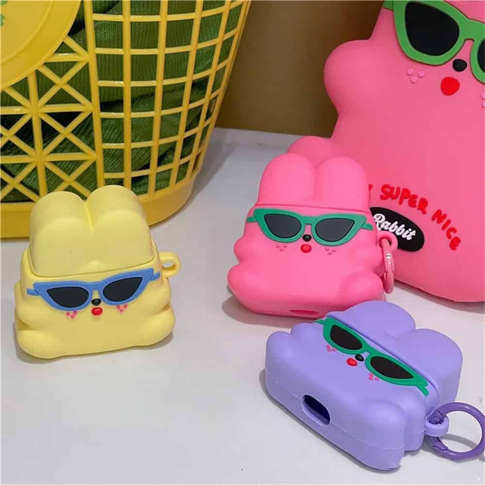 Cute Rabbit Green Sunglasses Summer Rubber Silicone Airpod Case