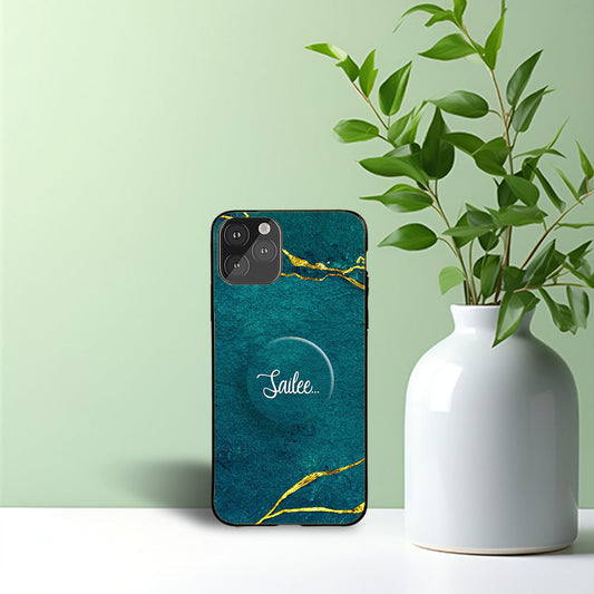 Persian Blue Marble Phone Holder Glossy Metal Bumper Case