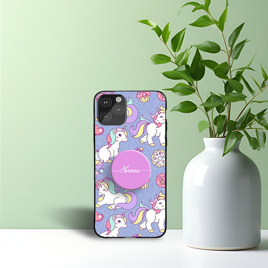 Lavendar Unicorn Phone Holder Glossy Metal Bumper Case