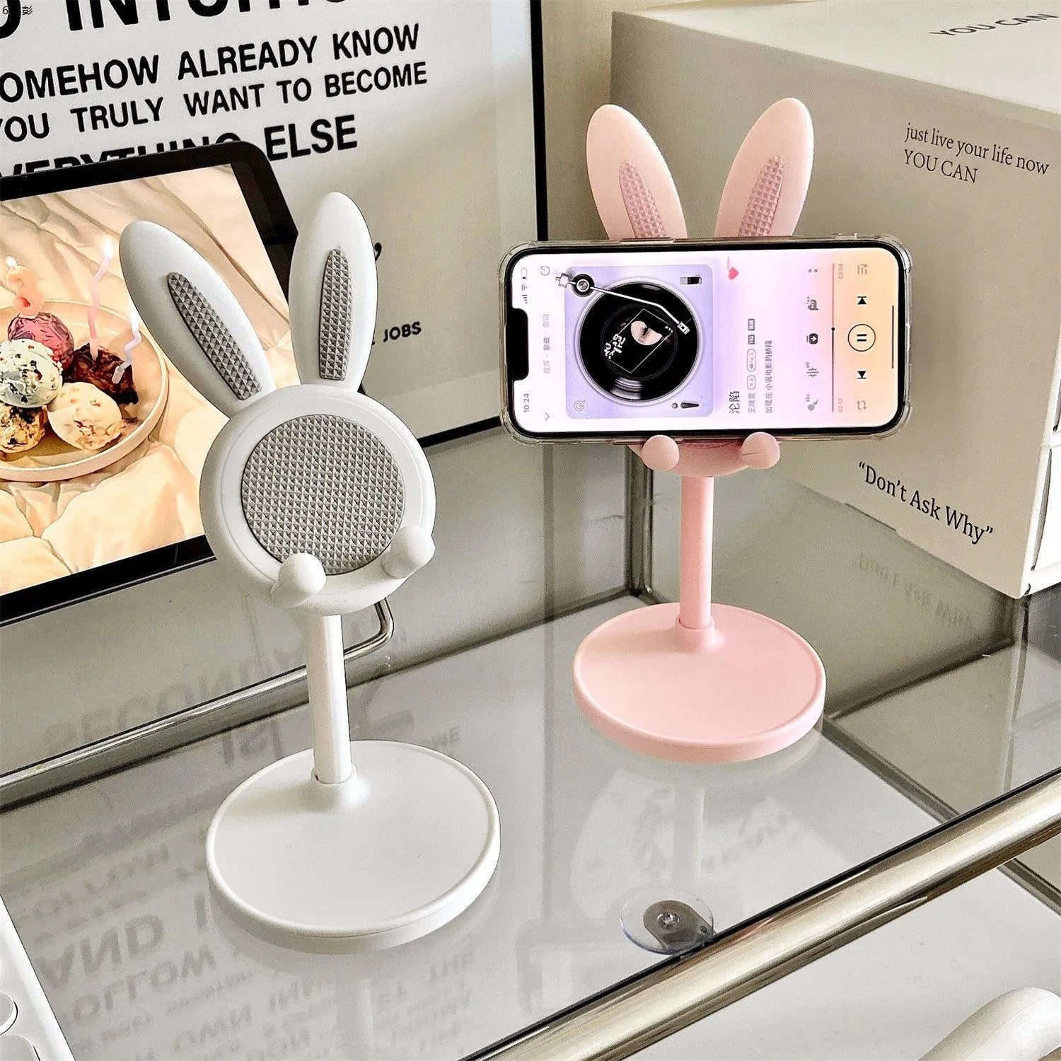 Cute Rabbit Bunny Desktop Phone Holder Silicone Rubber Retractable Stand