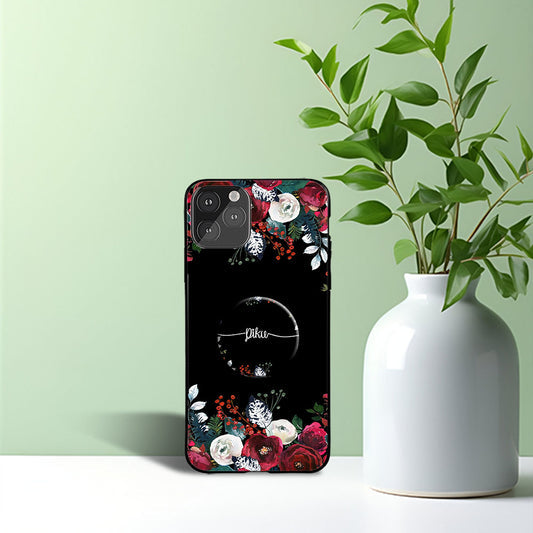 Floral Red White Phone Holder Glossy Metal Bumper Case