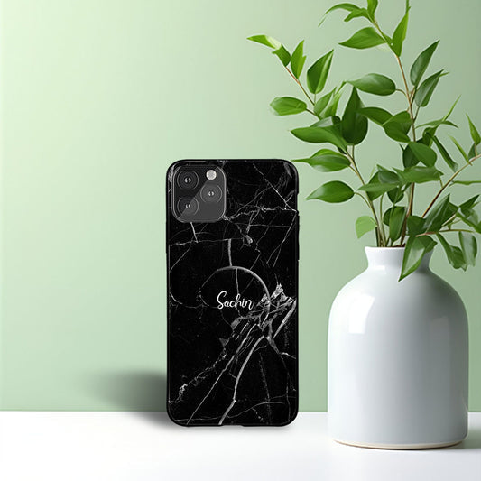 Black Marble Phone Holder Glossy Metal Bumper Case