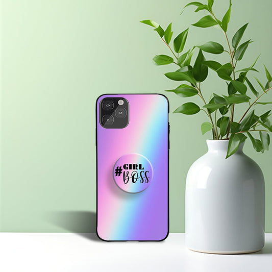Rainbow Color Lavendar Girl Boss Phone Holder Glossy Metal Bumper Case